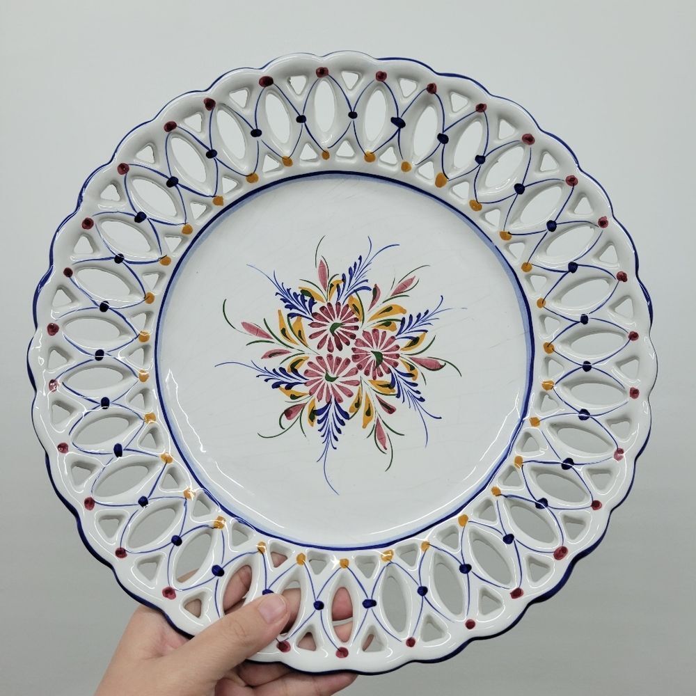 Hand-Painted Portuguese Pierced Vintage Plate – 12” - Picture 3 of 3